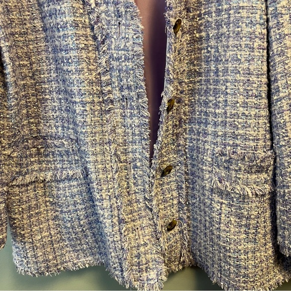 Ann Taylor Blazer Lavender Fringe Tweed Cardigan Jacket Sz 16 EUC Purple Plaid - Picture 10 of 13